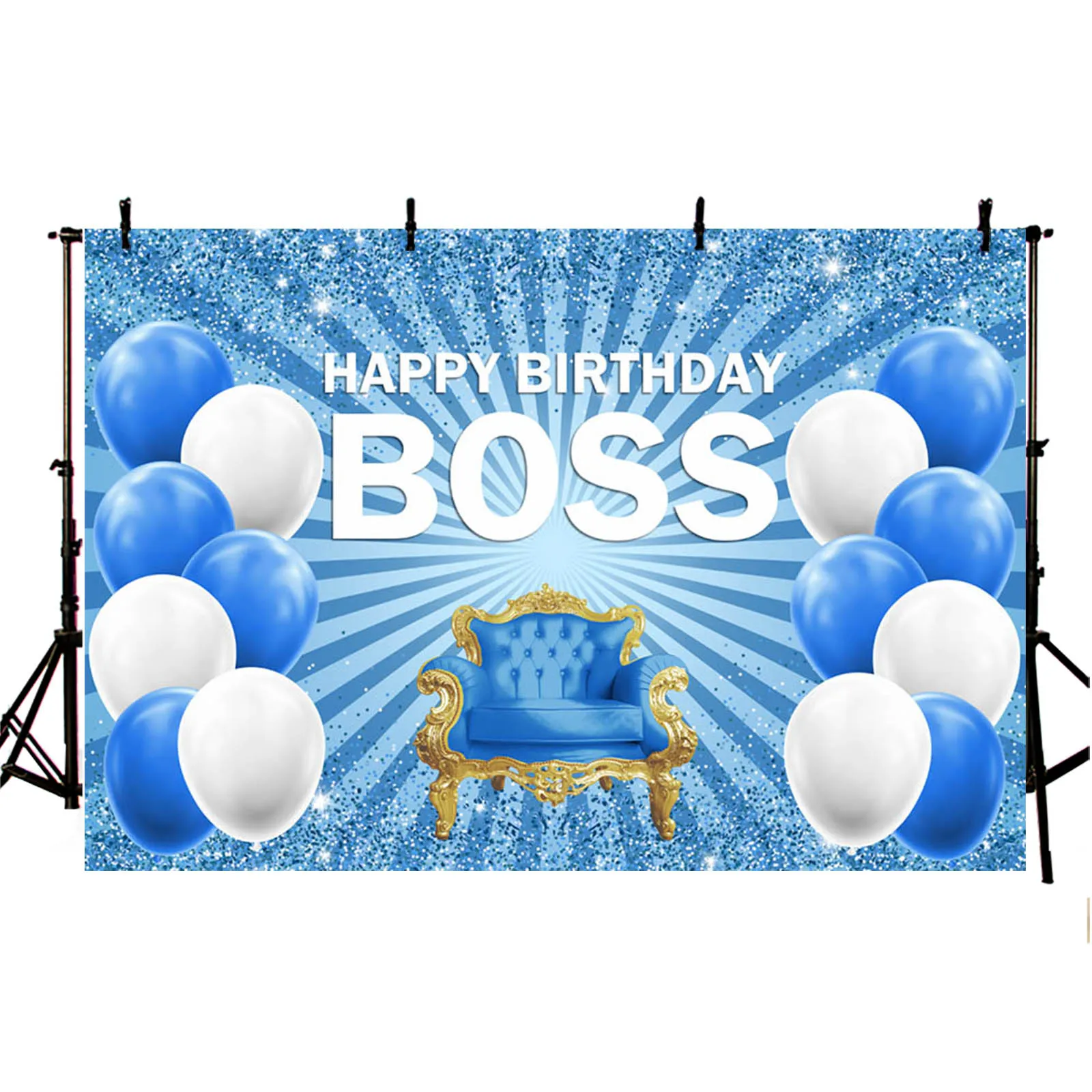 AIBIIN Blue Boy Birthday Backdrop Balloons Flashing Stars Light Space Time Tunnel Photography Background Boss Throne Party Decor