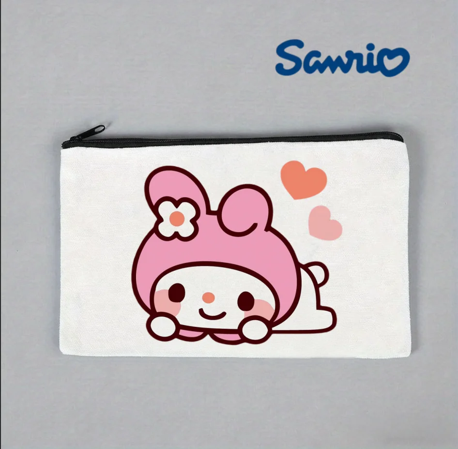 1PC Linda Bolsa de Cosméticos de Lona Sanrio My Melody con Diseño de My Melody en Posición Acostada, Impresión a Doble Cara, Organizador Multiusos Casual Diario
