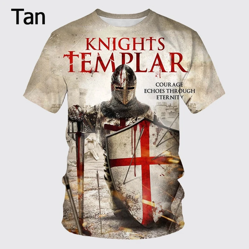 New Arrival Knights Templar Print 3d T-shirt Female Personality Sacred Cross Pattern Tshirt Men\'s Casual Outdoor Breathable Tops