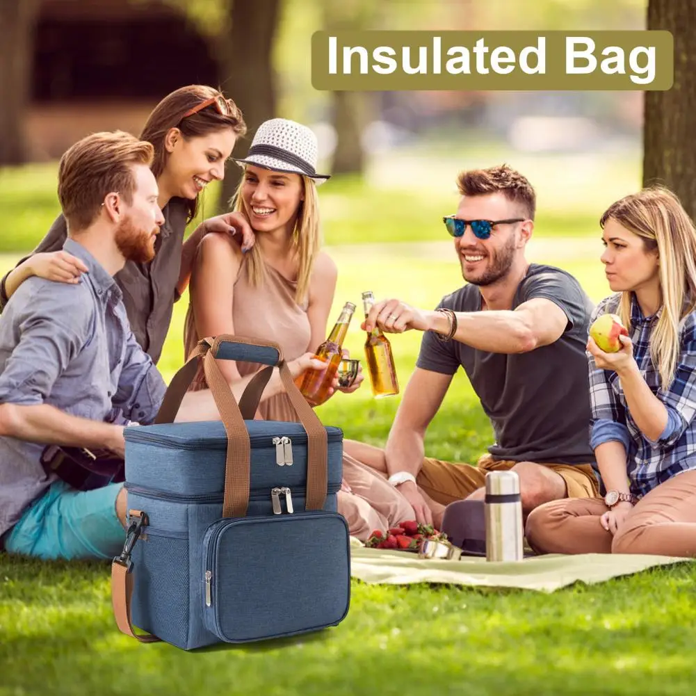 Leak-proof Insulated Bag Leakproof Double Layer Insulated Lunch Bag with Adjustable Strap Expandable Lunch Box for Work Travel