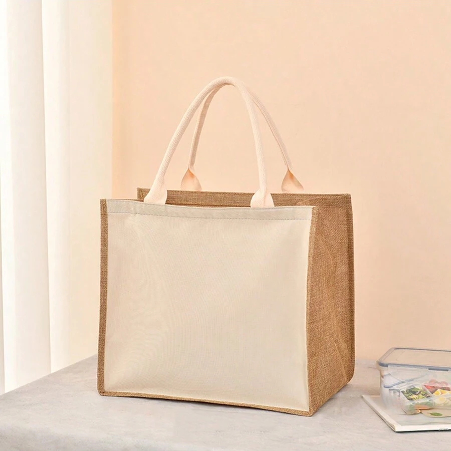

Men's solid color imitation linen tote bag large capacity zipper handbag shopping bag fashionable multi-functional storage bag