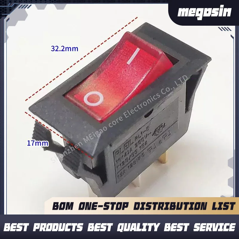 1~5pcs/lot KCD3 ship-type switch RL1-5 16A T125/55 3-pin 2-speed with red light 32X16