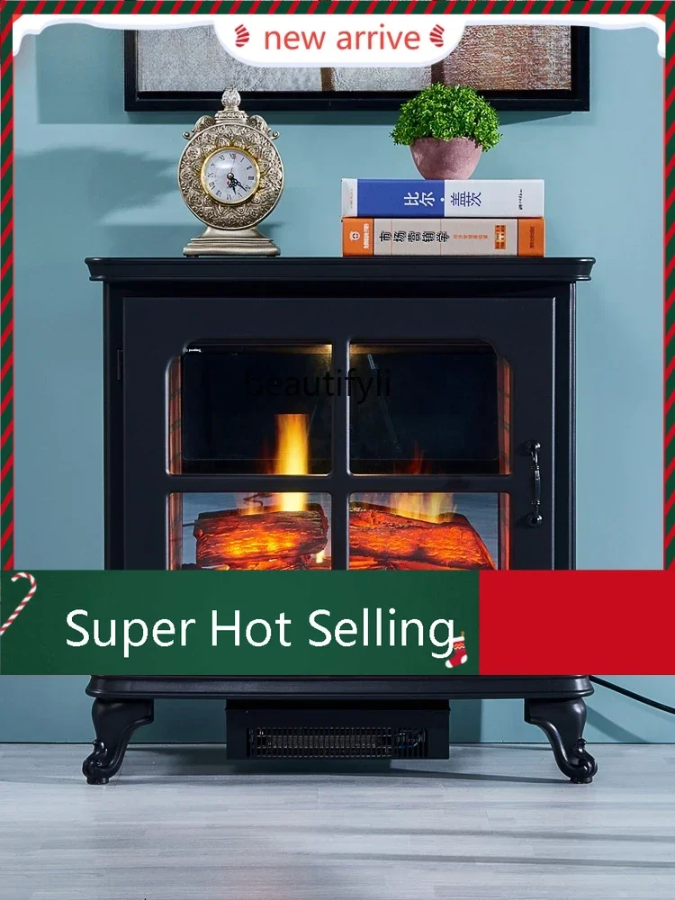 

S132 European Fireplace Simulation Flame Led Heating Mantel Removable Black Mantel