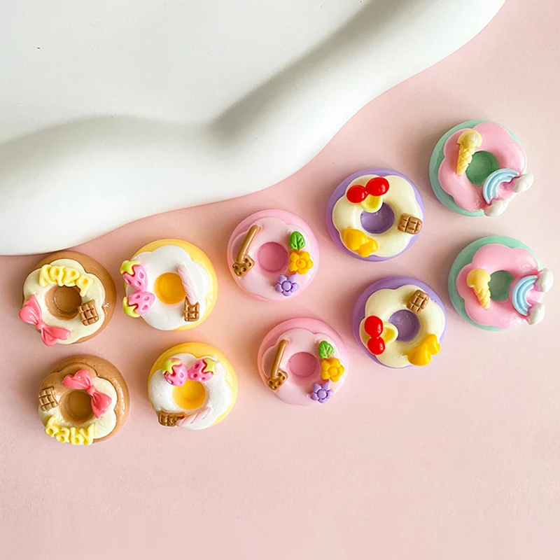 50pcs Cute Rainbow Flower Doughnut Resin Embellishment Charm Cabochon for DIY Crafts Jewelry Decor Accessories 25mm