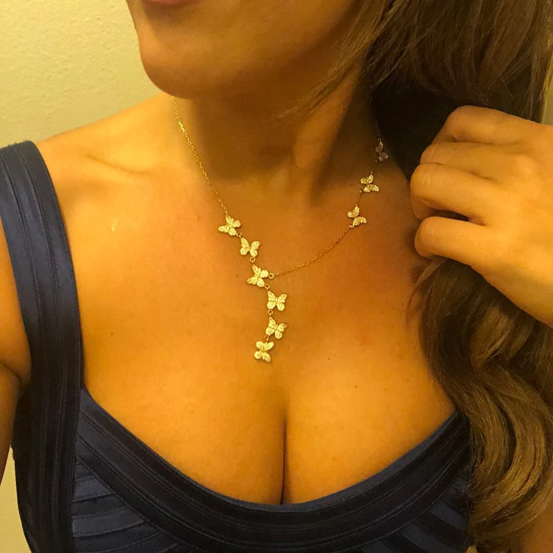 Summer New CZ Butterfly Charm Necklace For Women Cute Beautiful Animal Design Minimal Delicate White CZ 35+10cm Choker Necklaces