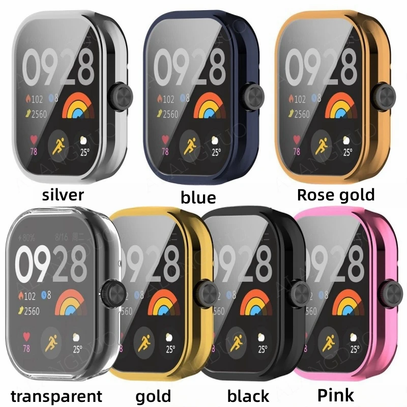 Electroplated TPU Case+Tempered Film For Redmi Watch 4 protective case For Redmi Watch 3 Active Full Screen Protector Cover