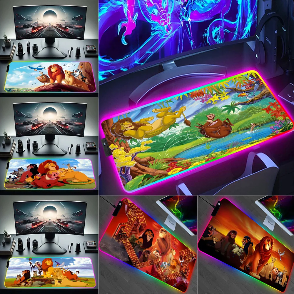 

RGB Pc Gamer Keyboard Mouse Pad Mousepad LED The Lion King Glowing Mouse Mats Rubber Gaming Computer Mausepad