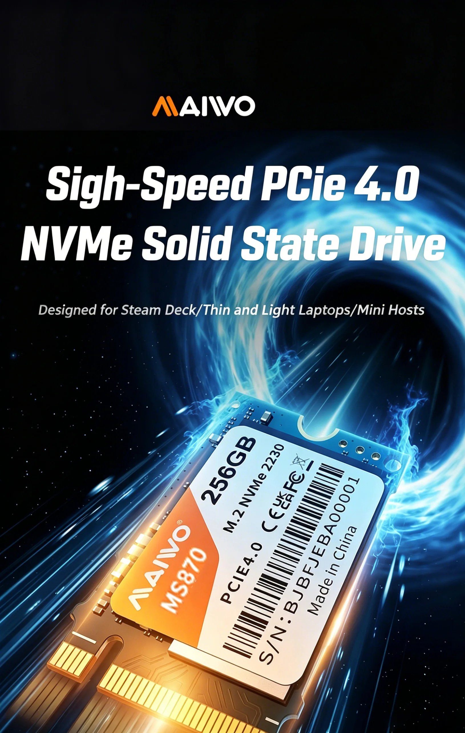 MAIWO M.2 2230 SSD 256GB NVMe PCIe 4.0x4 Gen4 Interne Festplatte Bis zu 4600MB/s NVME SSD Interne Solid-State-Laufwerke für PC Laptop – Detail 1