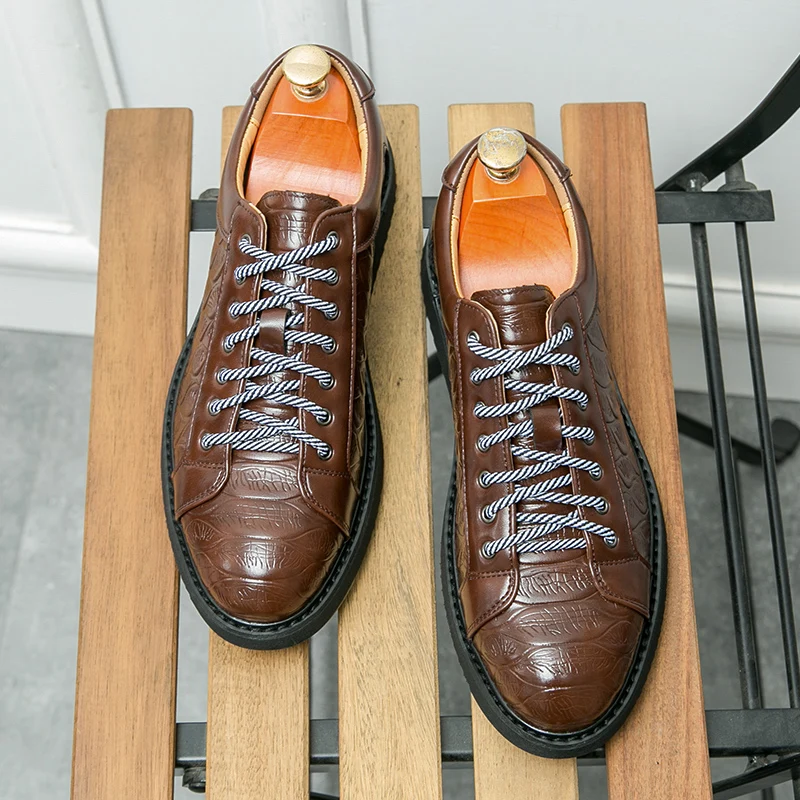 

2024 Fashion Brand Thick Soled Wear-resistant Men's Oxford Shoes Classic Brown Men's Casual Shoes Anti Slip Driving Shoes