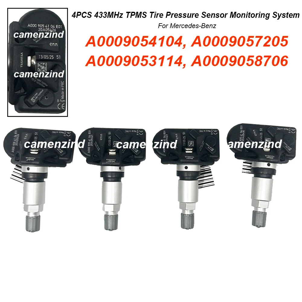 

4PCS 433MHz TPMS Tire Pressure Sensor A0009054104 A0009053114 A0009057205 A0009058706 For Mercedes-Benz A B Class CLA GLB GLS