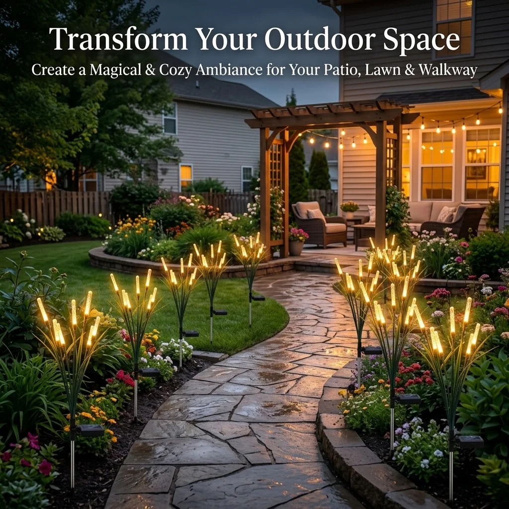 Solar Reed Lights 4 Pack, Tall Solar Pampas Grass Lights for Outdoor, 1000mah Waterproof Solar Garden Lights with Warm Glow, Auto On/Off No Wiring, Patio Yard Path Walkway Decor, Christmas Winter Holiday Garden Decorations - view 7