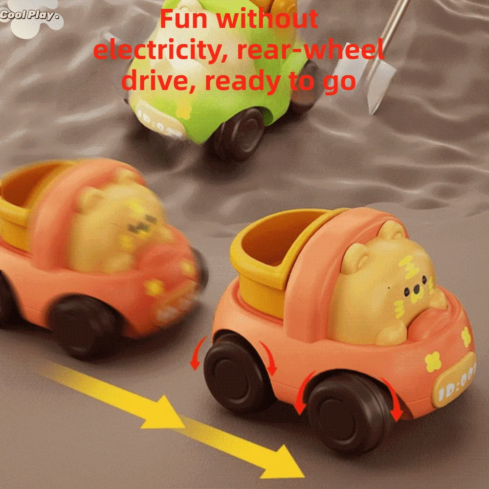 

High Quality Inertial Drive Excavator Rounded Design Soft Rubber Engineering Car Toy Interactive Sliding Push and Go