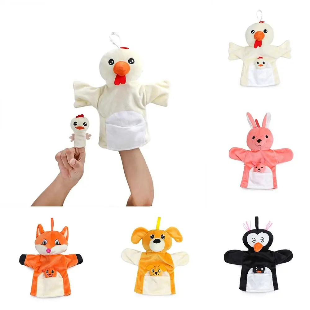 Brinquedos do bebê pai-filho mão fantoche cão pinguim animal fantoche coelho pelúcia dedo fantoche brinquedo educativo