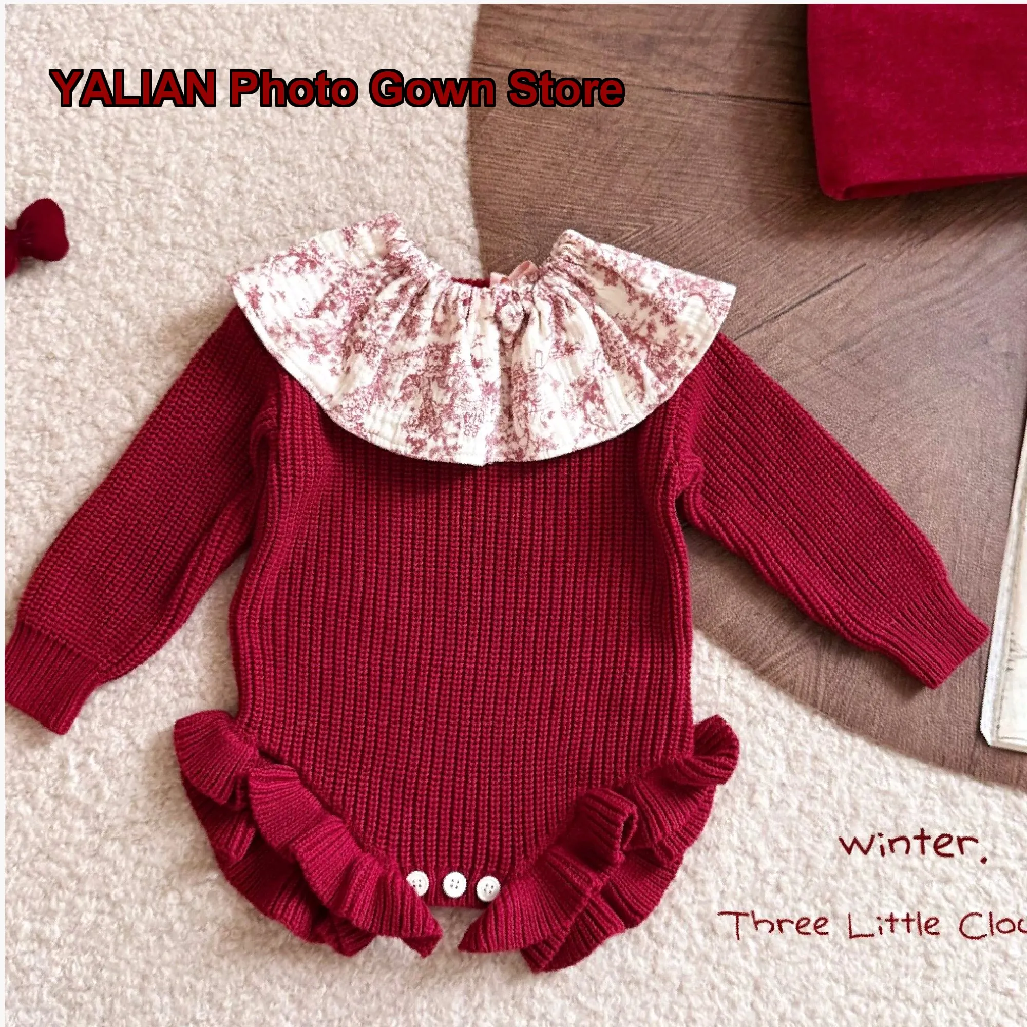 Infant Knit Bodysuit Newborn Pure Cotton Round Neck Long Sleeves Soft Comfortable One-Piece Outfit