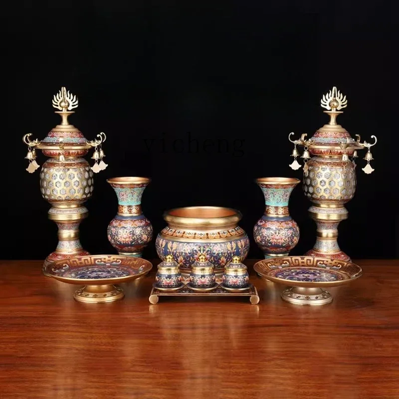 r5.20  pure copper offering Buddha incense burner lotus vase Buddha front fruit plate bottle offering Guanyin ornament set
