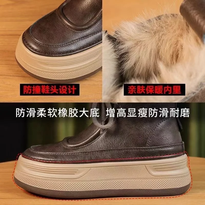 Damen-Schneestiefel, Winter, neue koreanische Version von dickem Sohlen und samtgepolsterten, lässigen Schnür-High-Top-Damenschuhen aus Baumwolle.