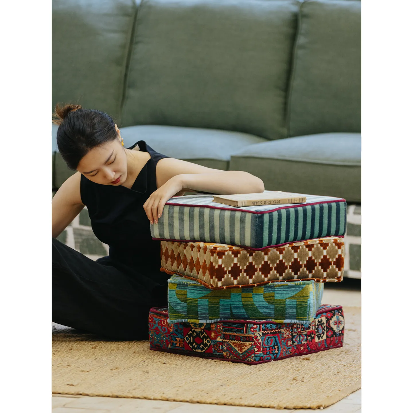 Fabric side few living room low stool entrance soft bag shoe changing stool
