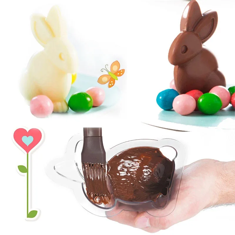 3D Easter Eggs Chocolate Mold Plastic Polycarbonate Chocolate Mold Bunny Rabbit Molds Confectionery Tools Cake Decorating Tools