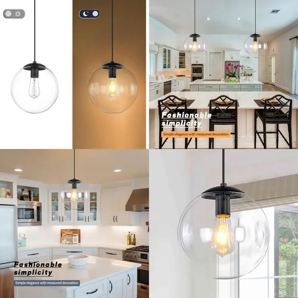 

Подвесной светильник-шар из прозрачного стекла 8 дюймов, черный, в индустриальном стиле, для кухонного острова, ванной комнаты или прихожей (лампочка в комплекте)