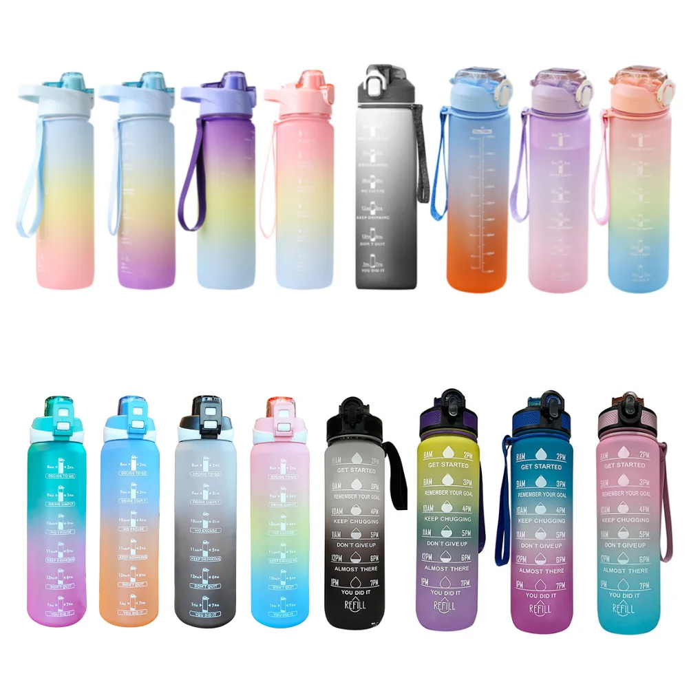 1L Portable Water Bottle Water Cups Motivational Sports Water bottle with Time Maker Leak-proof Cup for Outdoor Sport Fitness