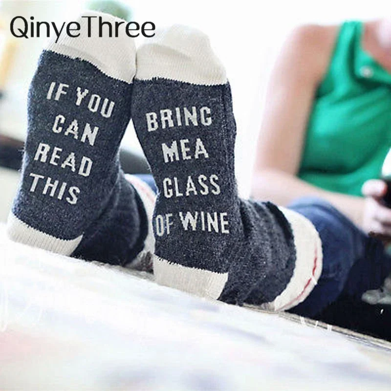 Autumn Winter Custom Lettered Striped Socks If You Can Read This Bring Me A Glass Of Wine Halloween Christmas Gift Dropship