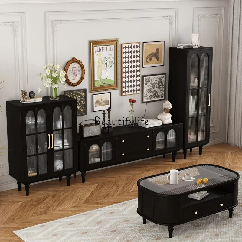 

yj5 American-style Solid Wood Black Coffee Table for Home Living Room Small Apartment French-style