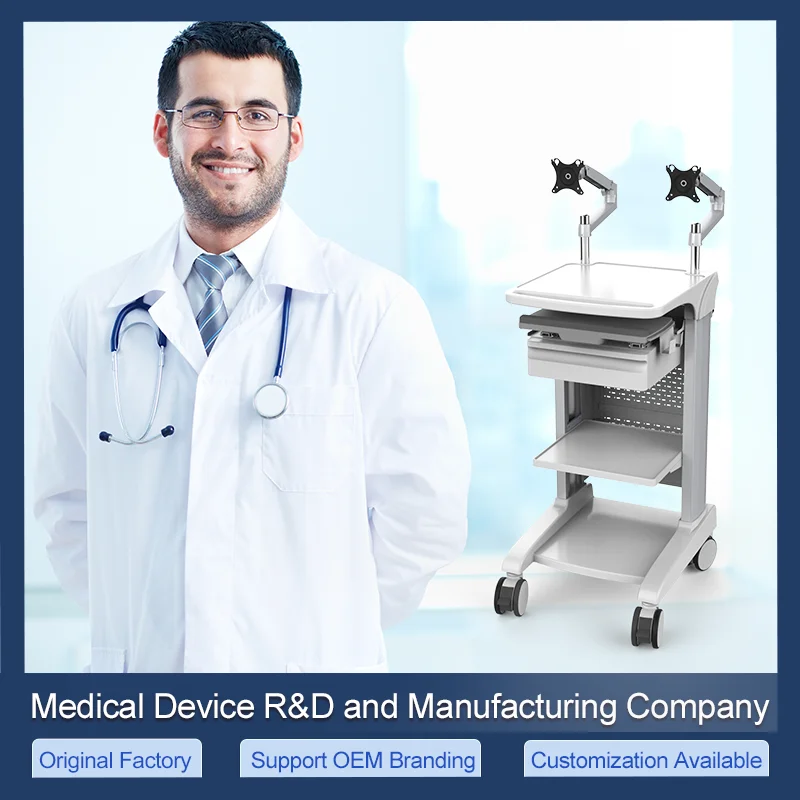 Metal mobile workstation carts, installation of hospital and clinic medical storage carts