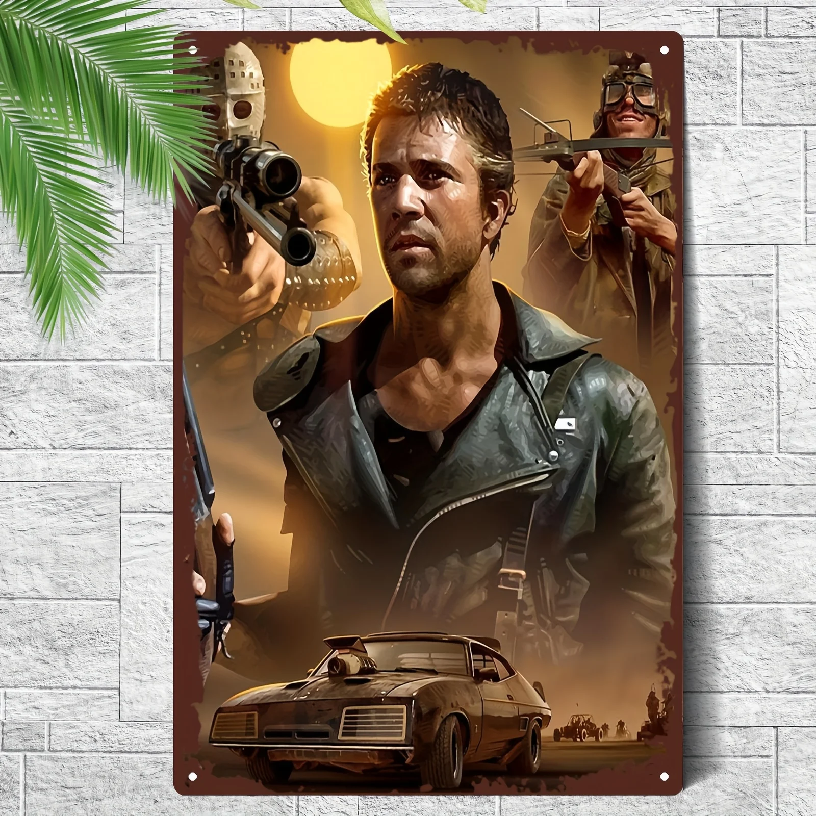 Post-Apocalyptic Metal Wall Art Sign -  Durable Iron Rustic Bar Plaque with Guns, Armor & Vehicles Design for Home, Office, Cl