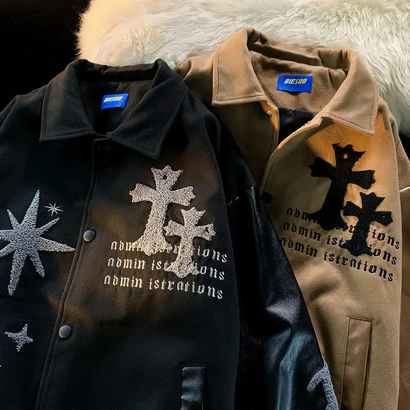 

❤ ❤ 2025 готические куртки с вышивкой, пальто Y2K, уличная модная бейсбольная форма в стиле ретро, мужская повседневная свободная куртка-джокер для пары, новинка J ★ ☆