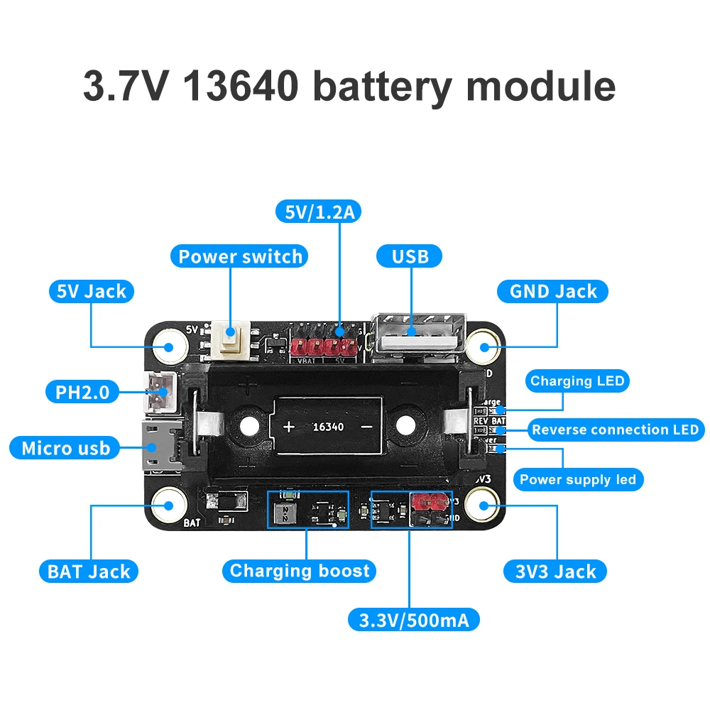 1-5PCS 16340 Micro USB Power Bank Battery Charger Module Dual Output 3.3V 5V 7.4V Rechargeable Battery Holder Lithium Battery