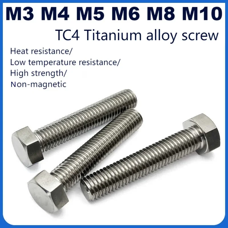 M3/M4/M5/M6/M8/M10 TC4 Titanium Alloy Outer Hexagonal Screw, Gr5 GB5783 Corrosion-Resistant and Acid-Base-Resistant Titanium Bol