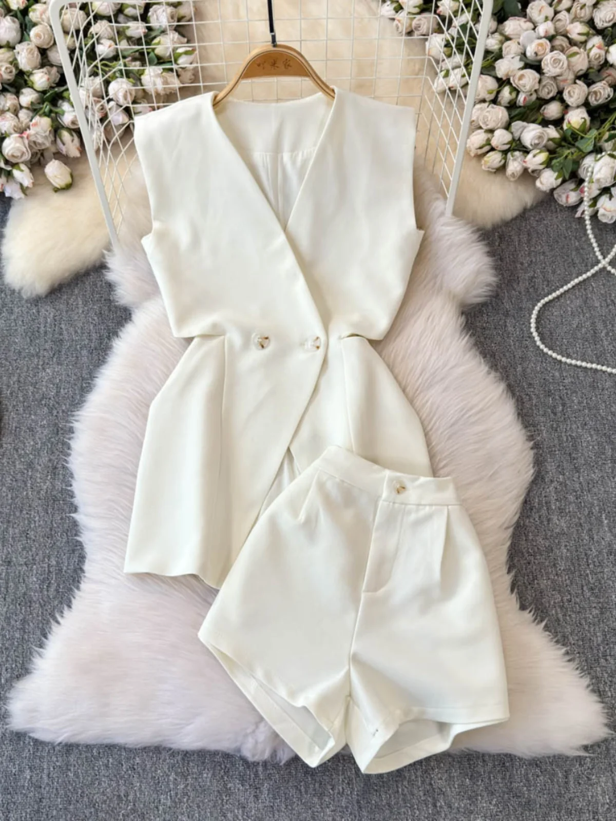 

Модный женский комплект Faion больших размеров, уличный комплект с утягивающей талией, брюки из двух предметов, осенняя коллекция с V-образным вырезом на пуговицах