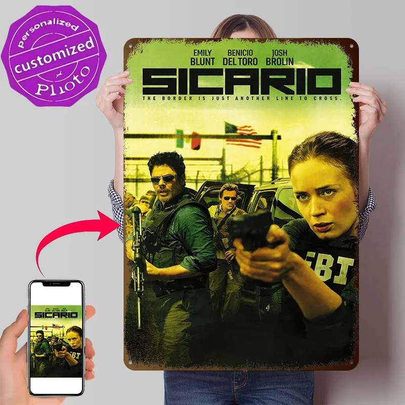 Sicario Movie Poster Retro 3D Printed Metal Signs Customized Wall Hanging Gift for Luxury Decoration Home Decor Room Wand Deko
