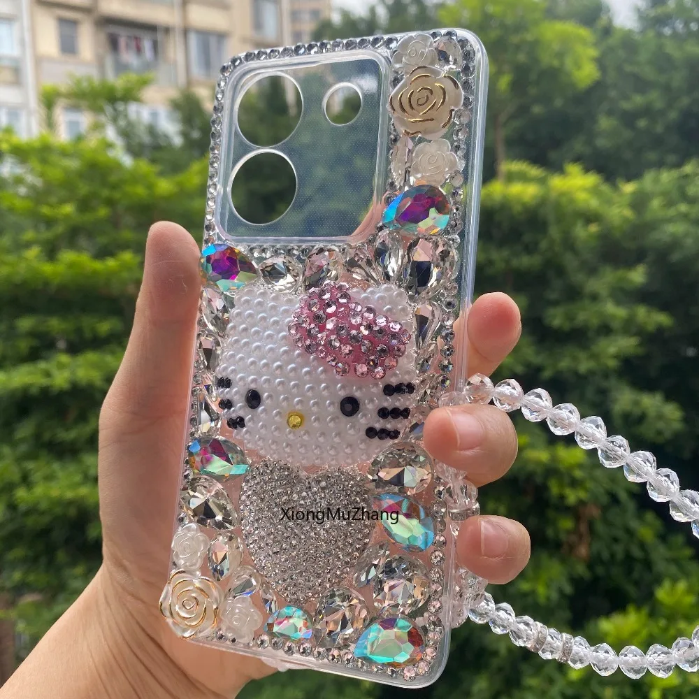 Hello Kitty Diamant-Blumen-Handyhülle für Xiaomi Poco M8 Power M7 Pro M6 M5 F8 F9 Pro F7 F6 F5 X7 X6 X5 X4 X3 mit Handschlaufe – Detail 8