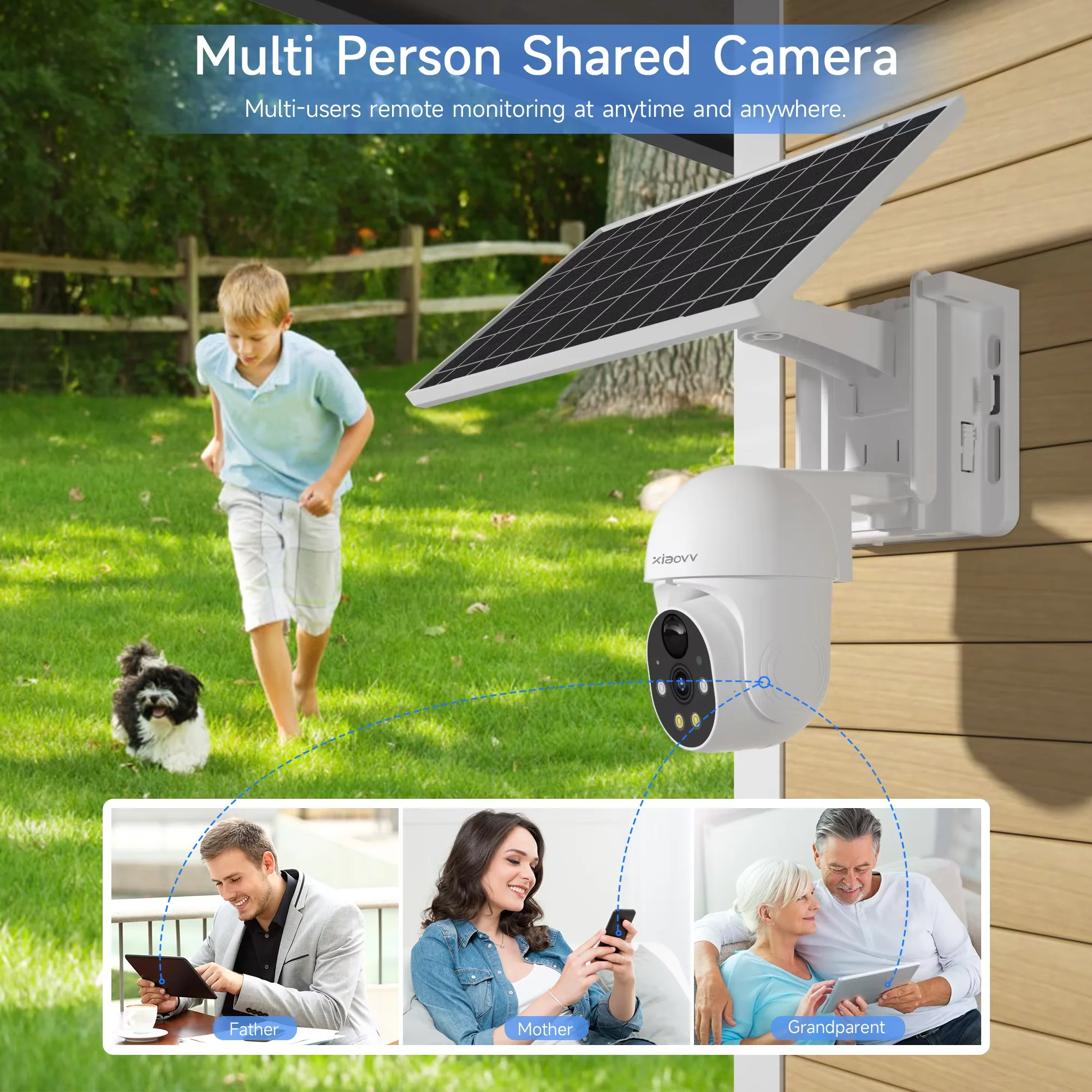 XIAOVV Solar camera wireless 4G WiFi  outdoor camera dual lens PIR automatic tracking closed-circuit television security camera
