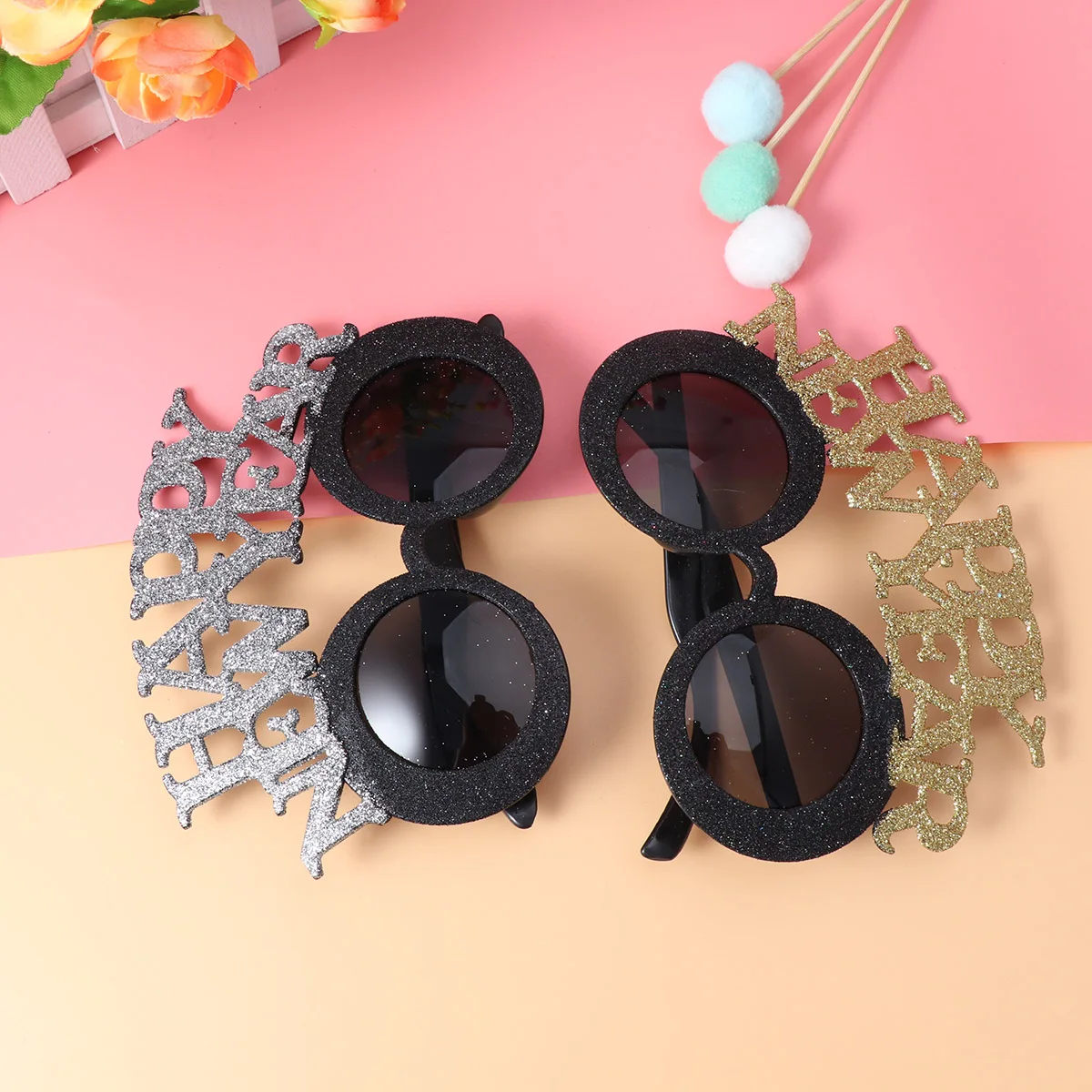 

2 pcs New Year Glasses Funny Party Accessories for Photo Booth Props Celebration Favors Christmas Gifts Neon Present Toys