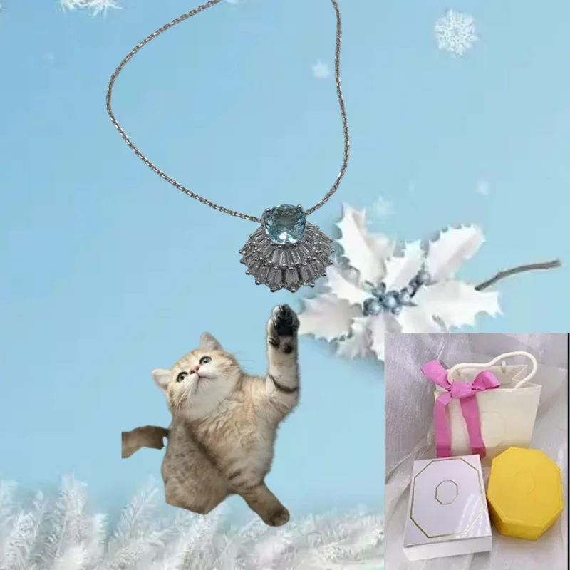 

Cat Jewelry 2025 Hot Selling New Hybrid Cutting Blue Imitation Crystal Shell Necklace Women's Holiday Gift