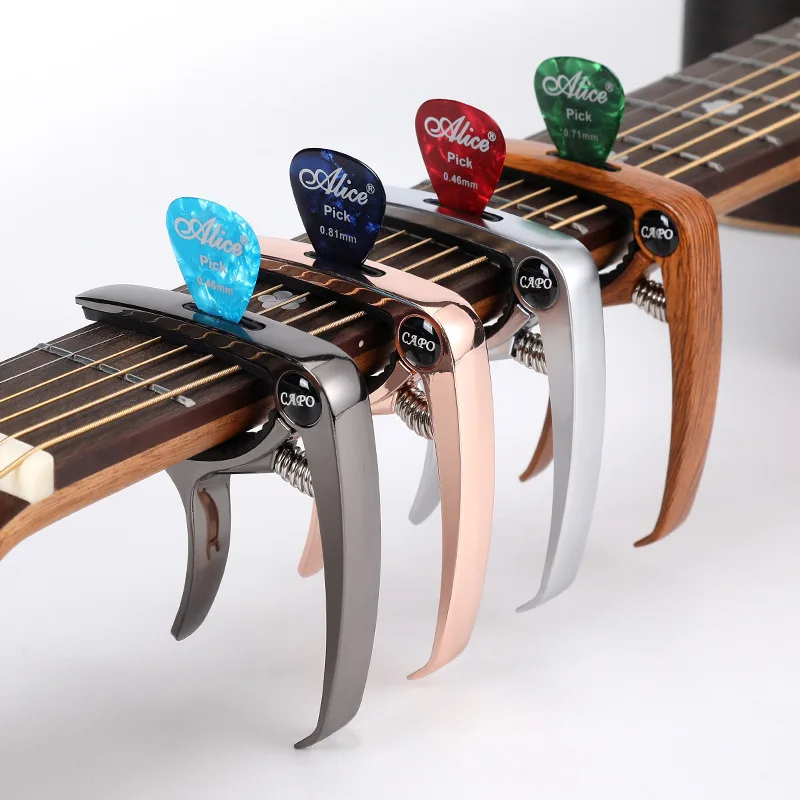 Metal Guitar Capo Tuner Clamp Professional Key Trigger Single Hand Capos Clip Zinc Alloy for Acoustic Electric Guitar with Pick