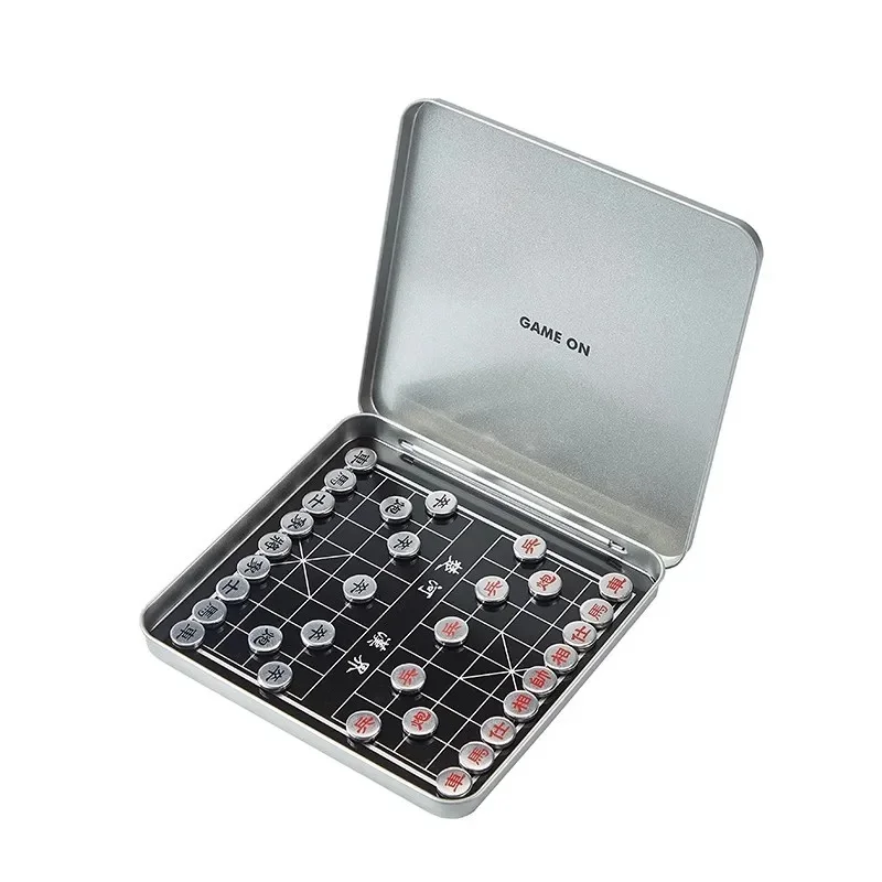 Mini Magnetic Chess Xiangqi Set  Portable Metal Travel Board Game Brain Teaser Puzzle for Kids Adults Desktop Family Party Gift