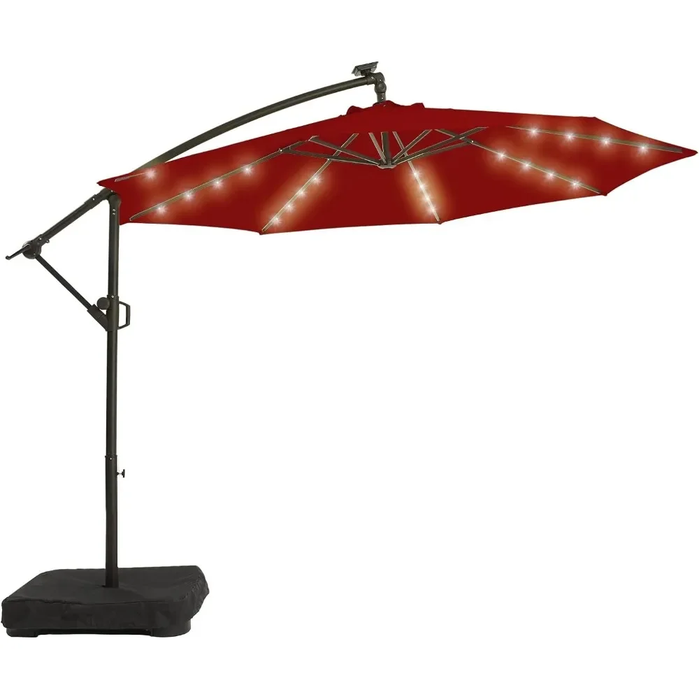 10FT Solar Terrace Bias Umbrella Outdoor Cantilever Hanging Umbrella with Weighted Base, Market Terrace Umbrella