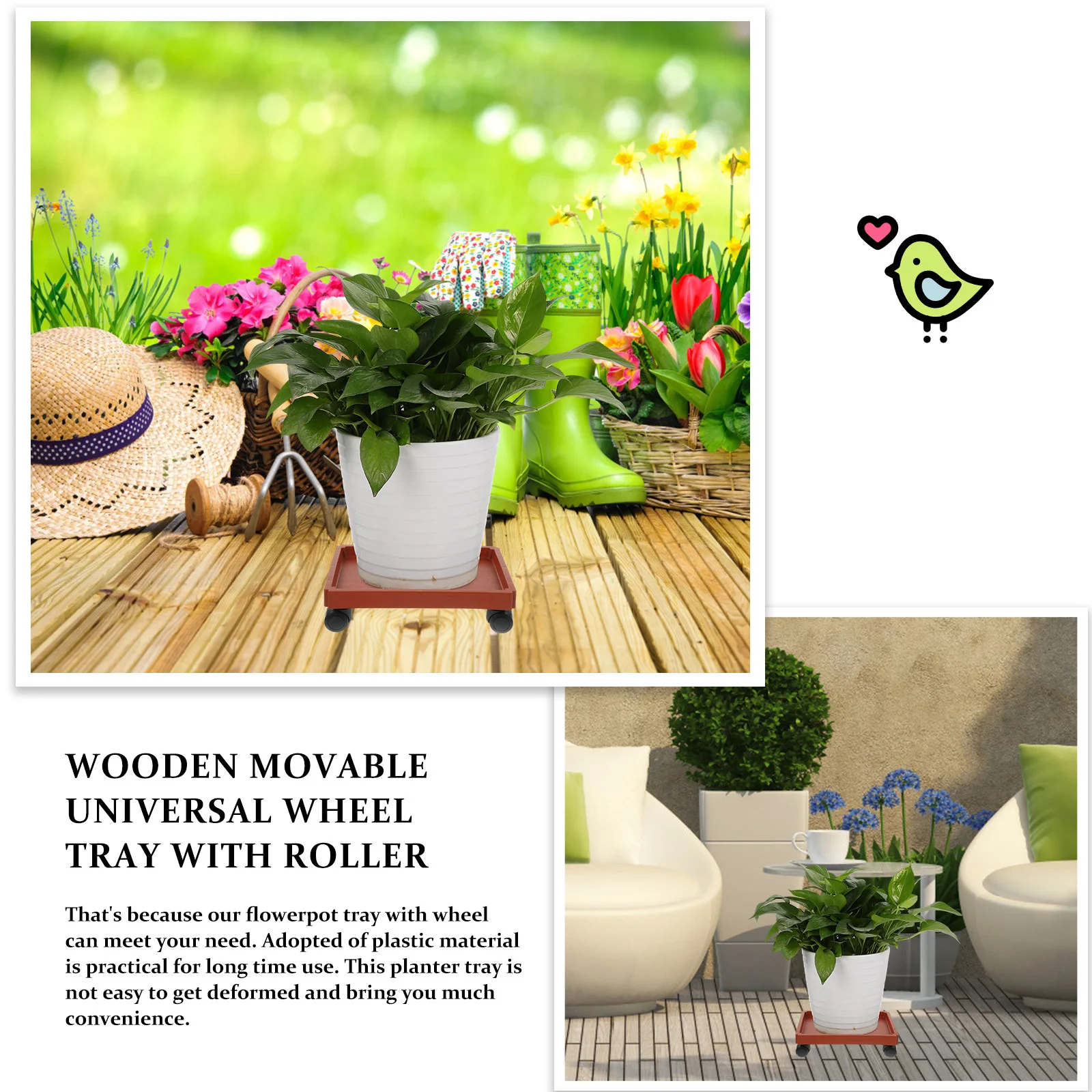 

Flower Pot Tray with Wheels Large Capacity Plastic Planter Dolly for Indoor Outdoor Use Easy to Move and Clean Rolling Garden