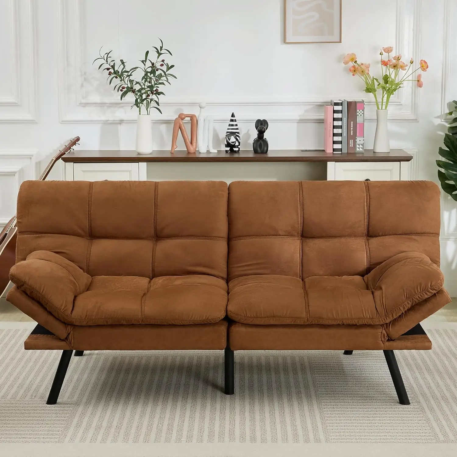 

Brown Loveseat,convertible Couch Memory Foam Futon Sofa Bed Modern Sleeper Sofa For Small Compact Living Room,office,apartment,