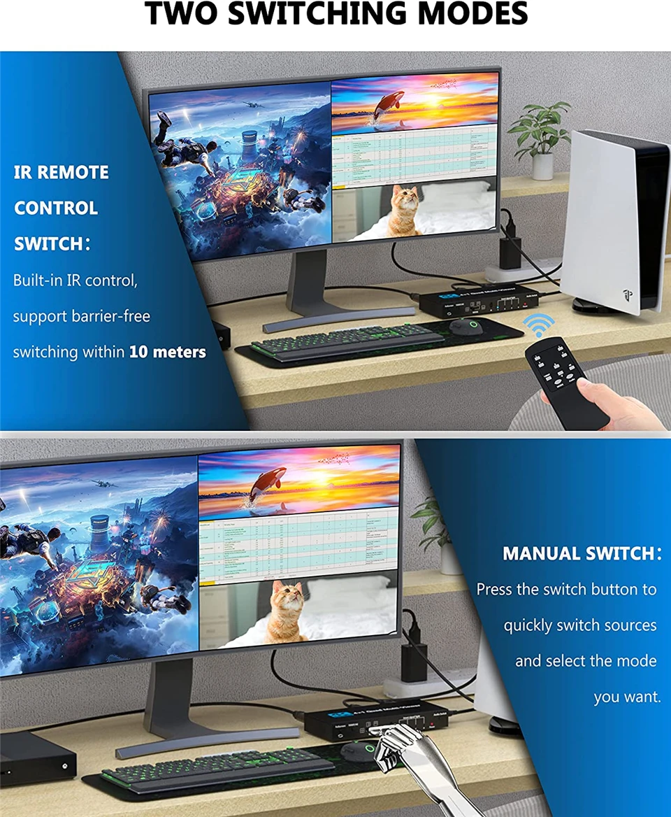 Imagem -05 - Hdmi Multi-viewer Switcher com ir Seamless Quad Screen Tempo Real Multi Viewer Splitter Adaptador com ir em 4k