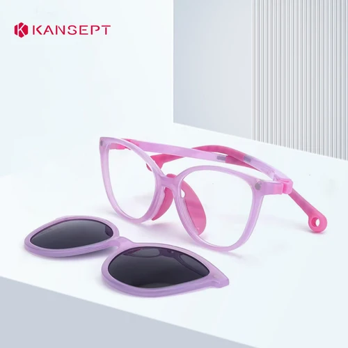 KANSEPT, gafas para niños y niñas, gafas de sol de moda con forma de ojo de gato, Clip magnético óptico en monturas de gafas polarizadas UV400 # 19977