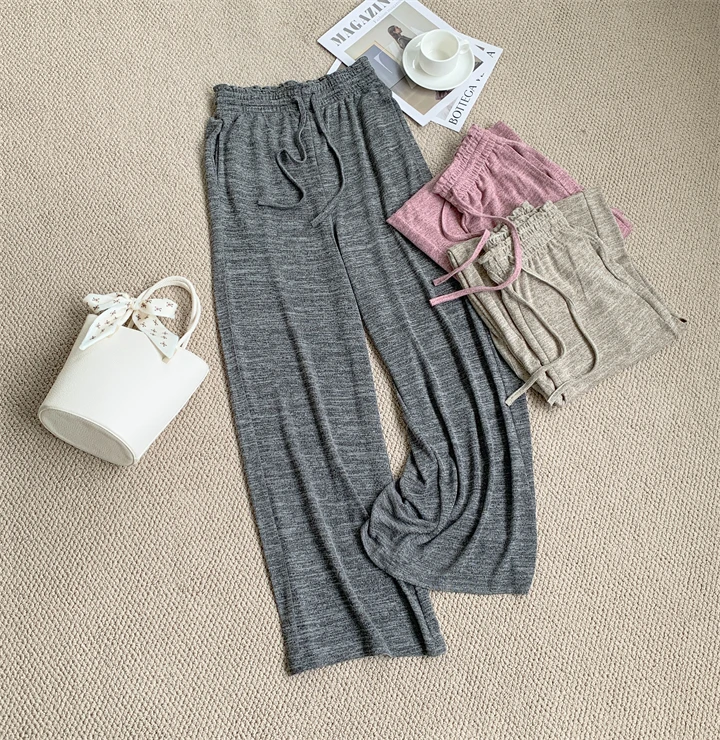 Slimming Wide-leg Long Pants, Spring Casual Thin Knitted Pant For Summer