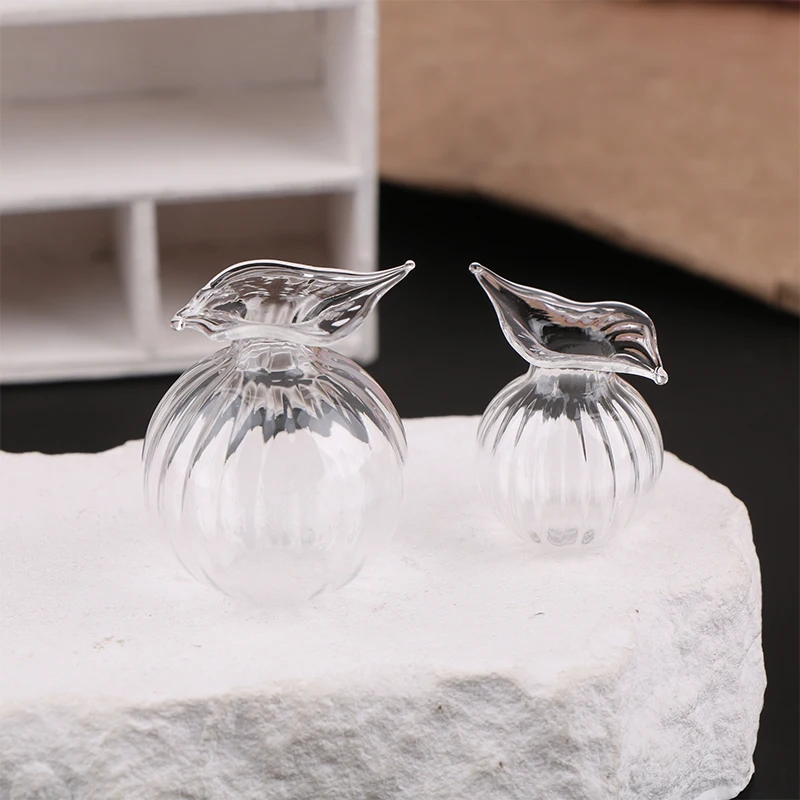 Dollhouse Miniature Clear Vase Glass Candy Jar Coffee Beans Storage Bottle Wave-shaped Round Ball Vase Model Kid Kitchen Toy New