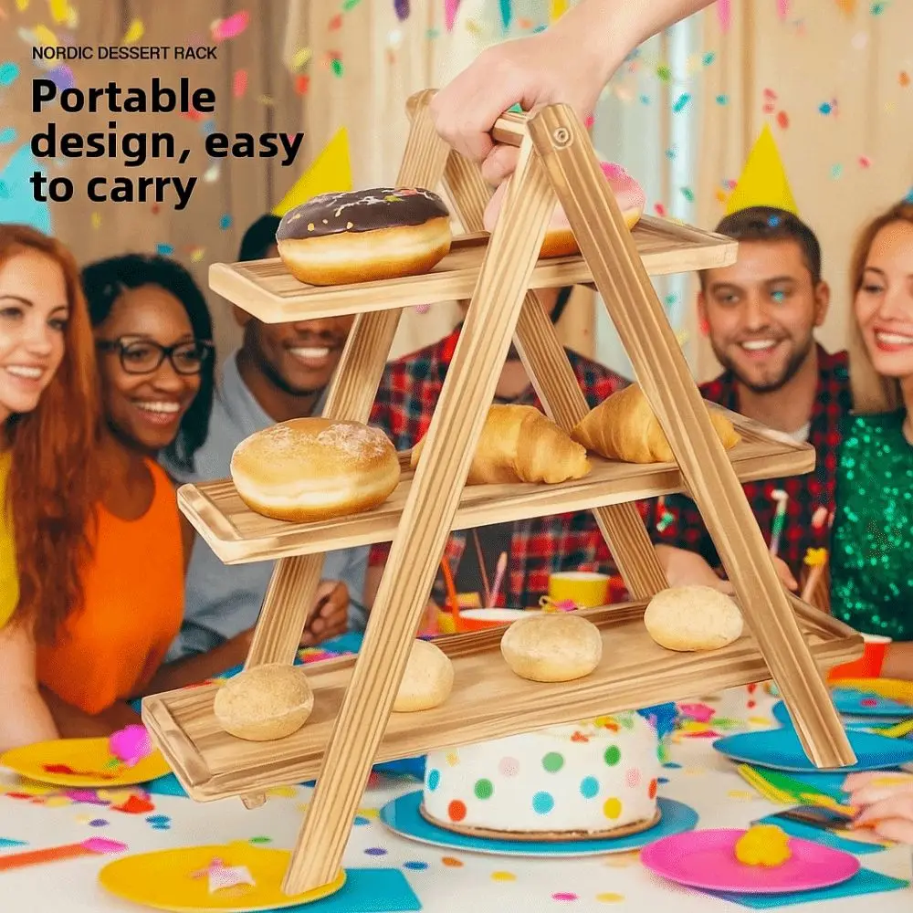 

Деревянный трехъярусный поднос для сервировки, не деформируемая многослойная подставка для десертов, разборная конструкция, декоративная подставка для кексов