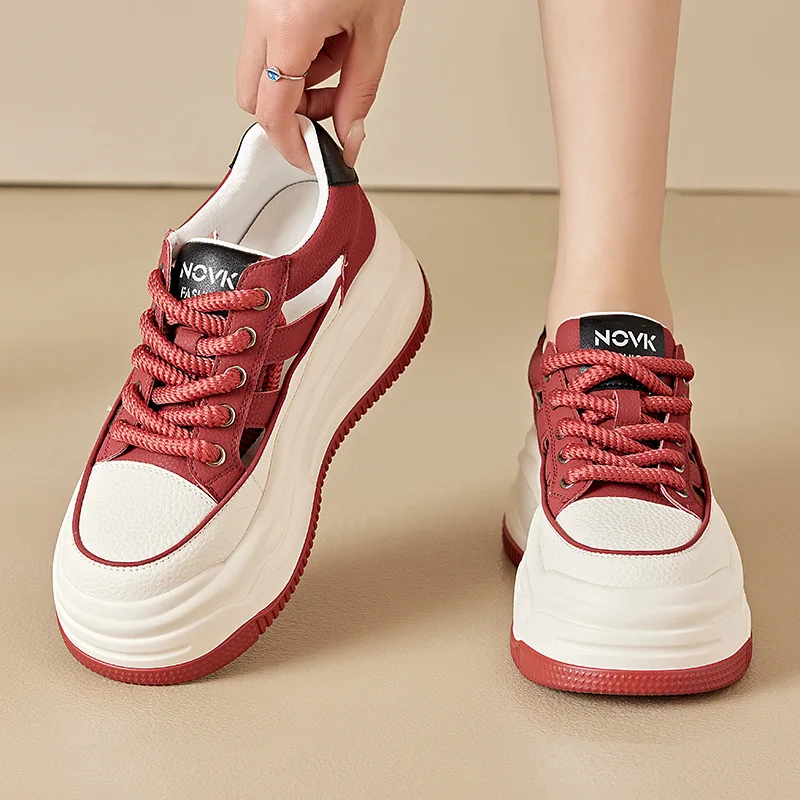 8 سنتيمتر جلد طبيعي منصة أحذية رياضية حذاء بكعب ويدج للنساء تنفس الصنادل الخريف حذاء كاجوال كعب مخفي Zapatillas Muje