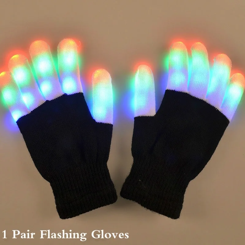 1 Pair LED Flashing Magic Gloves Colorful Finger Glowing Glove for Winter Festival