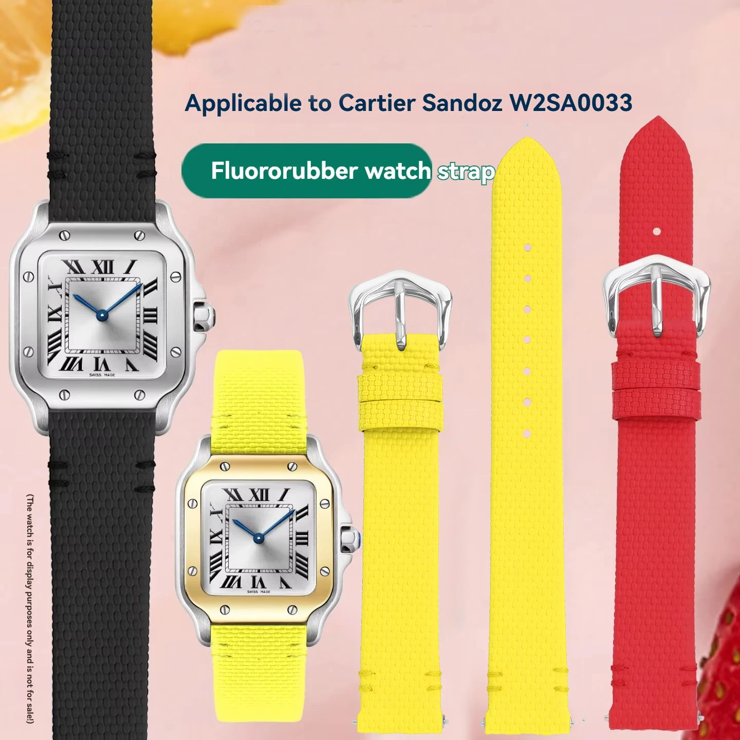 Quick-release Fluororubber strap for Cartier Santos Series W2SA0033 WSSA0082 WGSA0107 FKM watch band 16mm women Wristband